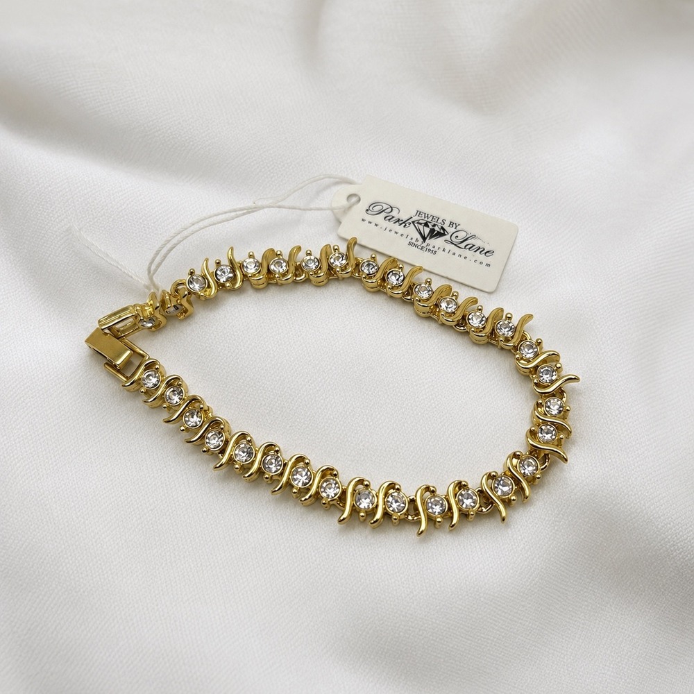 Park Lane Gold Tone Crystal S-Link Tennis Bracelet 7.25" Vintage